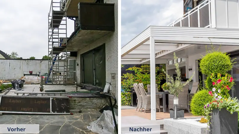 Eine Terrasse mit Lamellendach - Vorher / Nachher